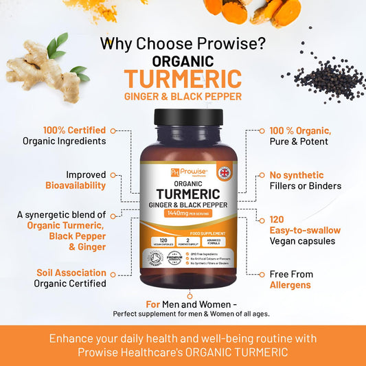 Prowise Healthcare Turmeric Curcumin 1440mg with Black Pepper & Ginger (120 Vegan Capsules)
