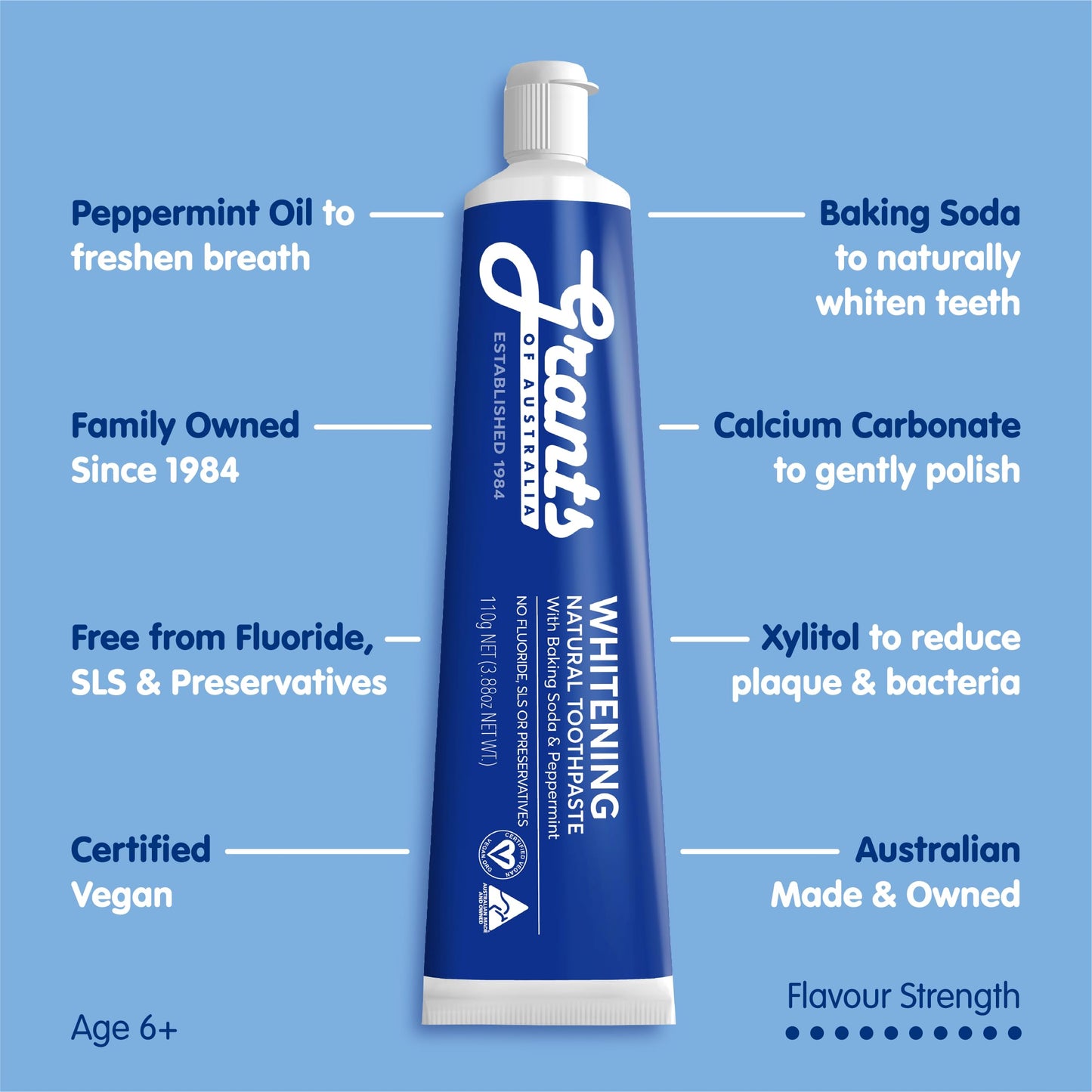 Grants of Australia Natural Whitening Toothpaste with Baking Soda & Peppermint (110g x 3 Pack)