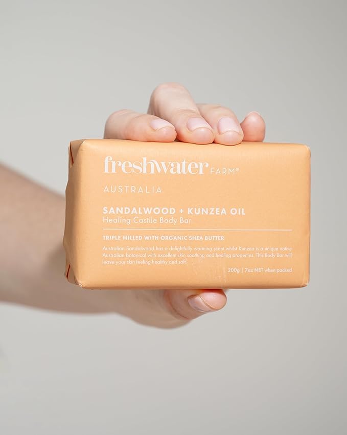Freshwater Farm Australia Soothing Castile Body Bar — Sandalwood & Kunzea Oil (200g x 8 Pack)