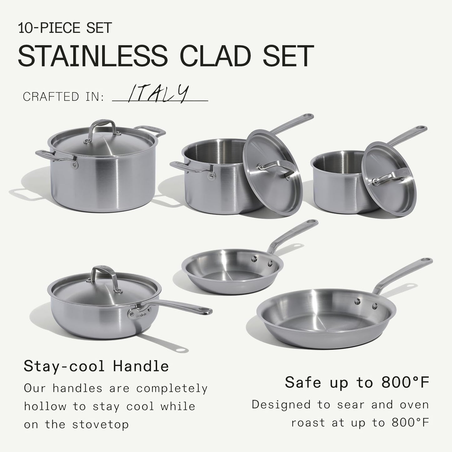 Made In 10-Piece 5-Ply Stainless Steel Cookware Set