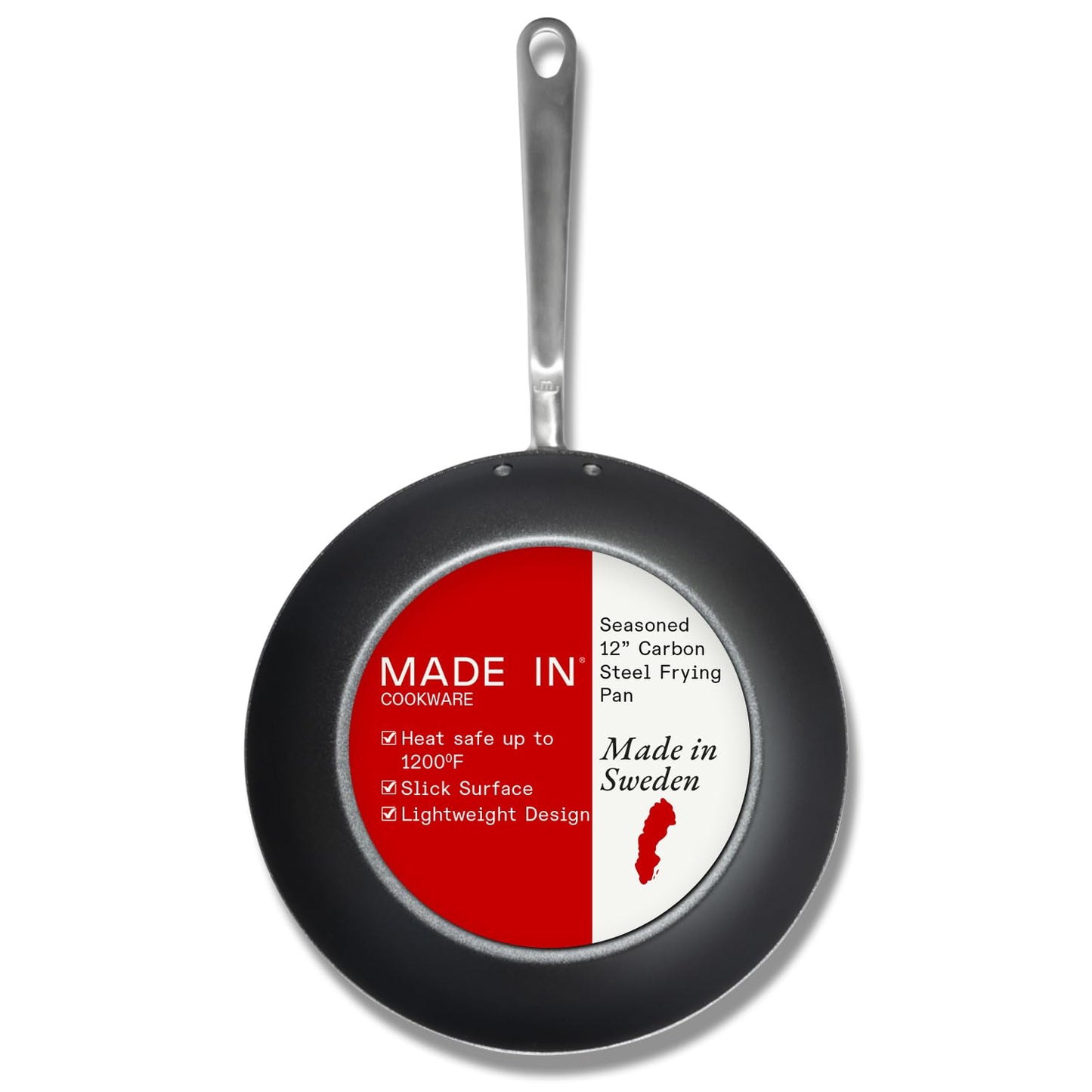 Made In Cookware - Seasoned 12" Carbon Steel Frying Pan - (Like Cast Iron, but Better) - Professional Cookware - Crafted in Sweden - Induction Compatible