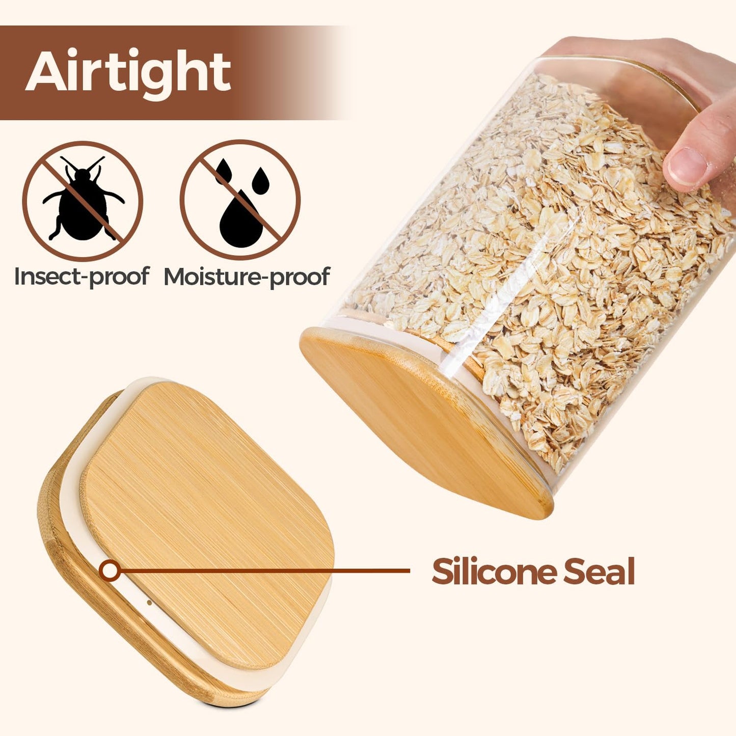 ComSaf Square Glass Pantry Canisters with Bamboo Lids | 6-Pack
