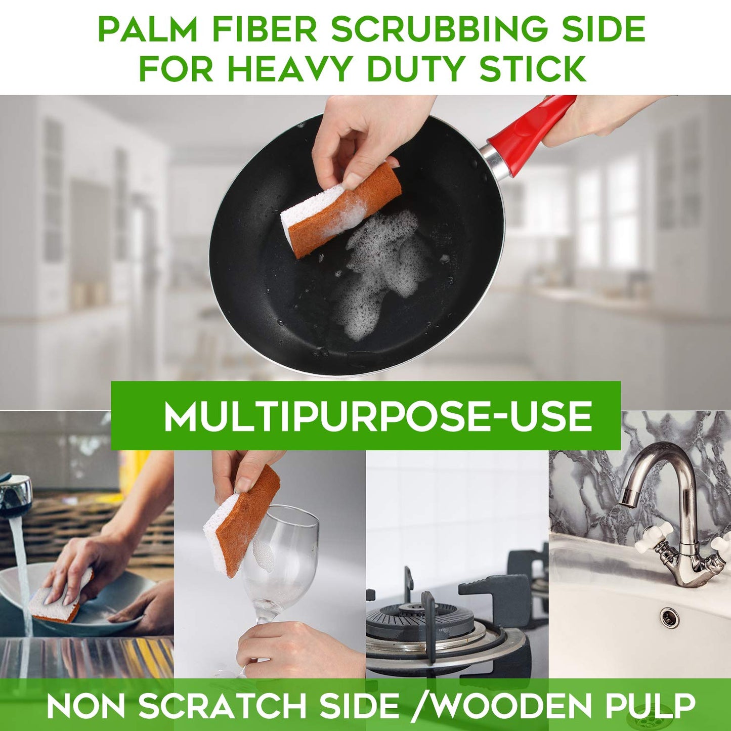 PANYEE Plant-Based Palm Fiber Scrub Sponges — Non-Scratch & Biodegradable (12-Pack)
