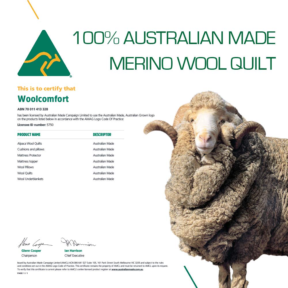 Woolcomfort Australian Made Merino Wool Quilt 700GSM (Queen 210x210cm)