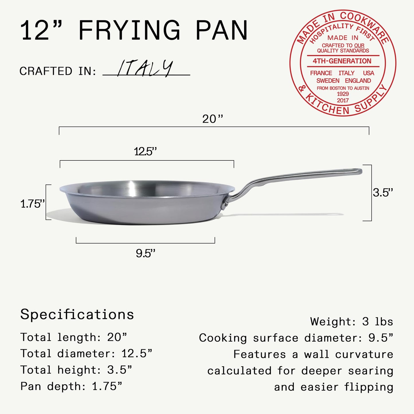 Made In 12-Inch 5-Ply Stainless Steel Frying Pan