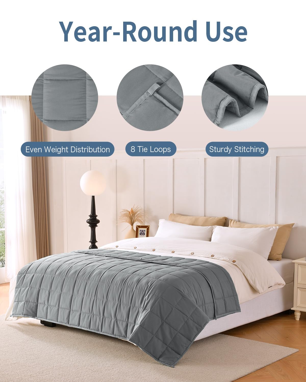 BUZIO All-Season Weighted Blanket for Better Sleep (150x200cm / 9kg / Grey)