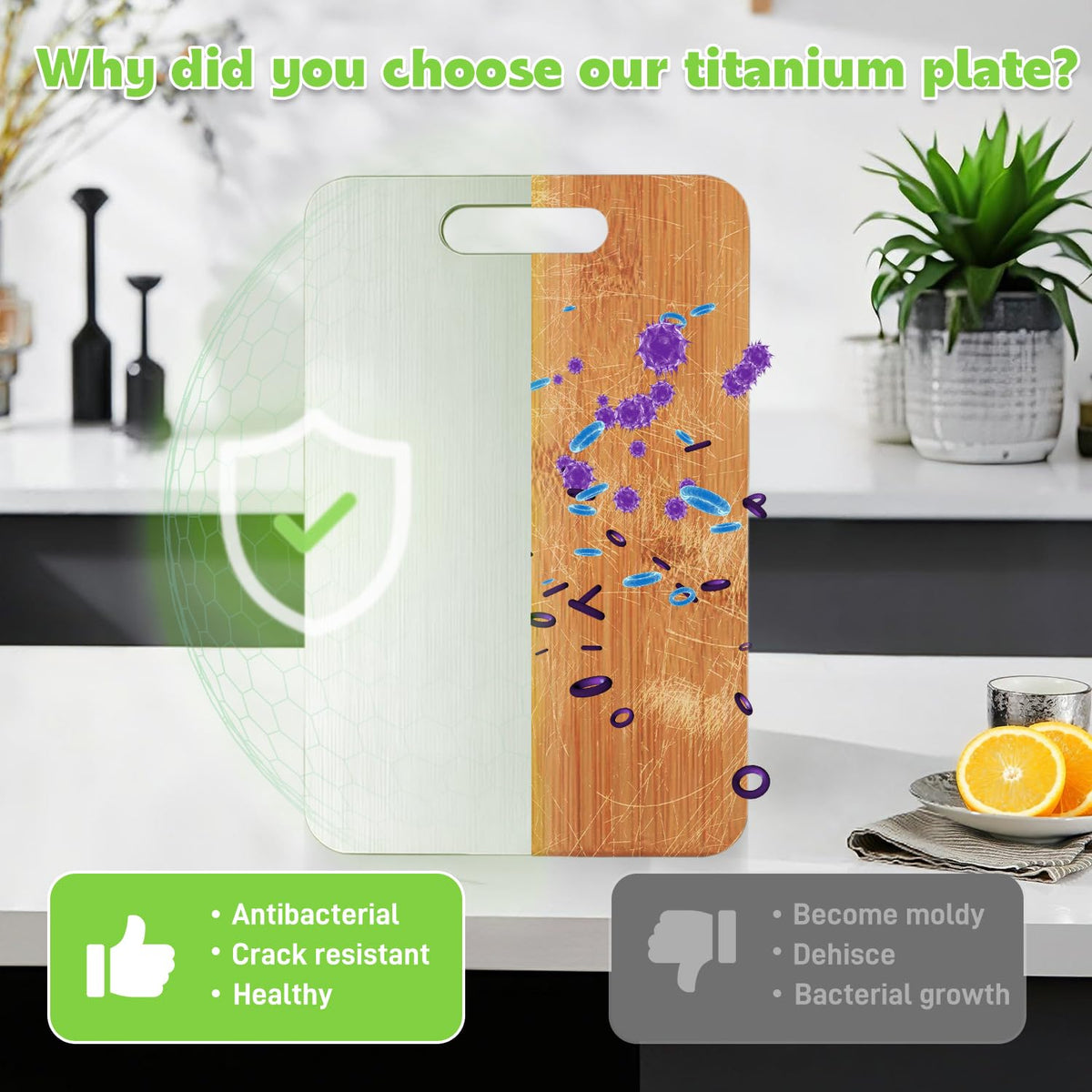 KIKIIKE Premium 100% Pure Titanium Cutting Board — Food-Grade & Anti-Microbial (39x28cm)