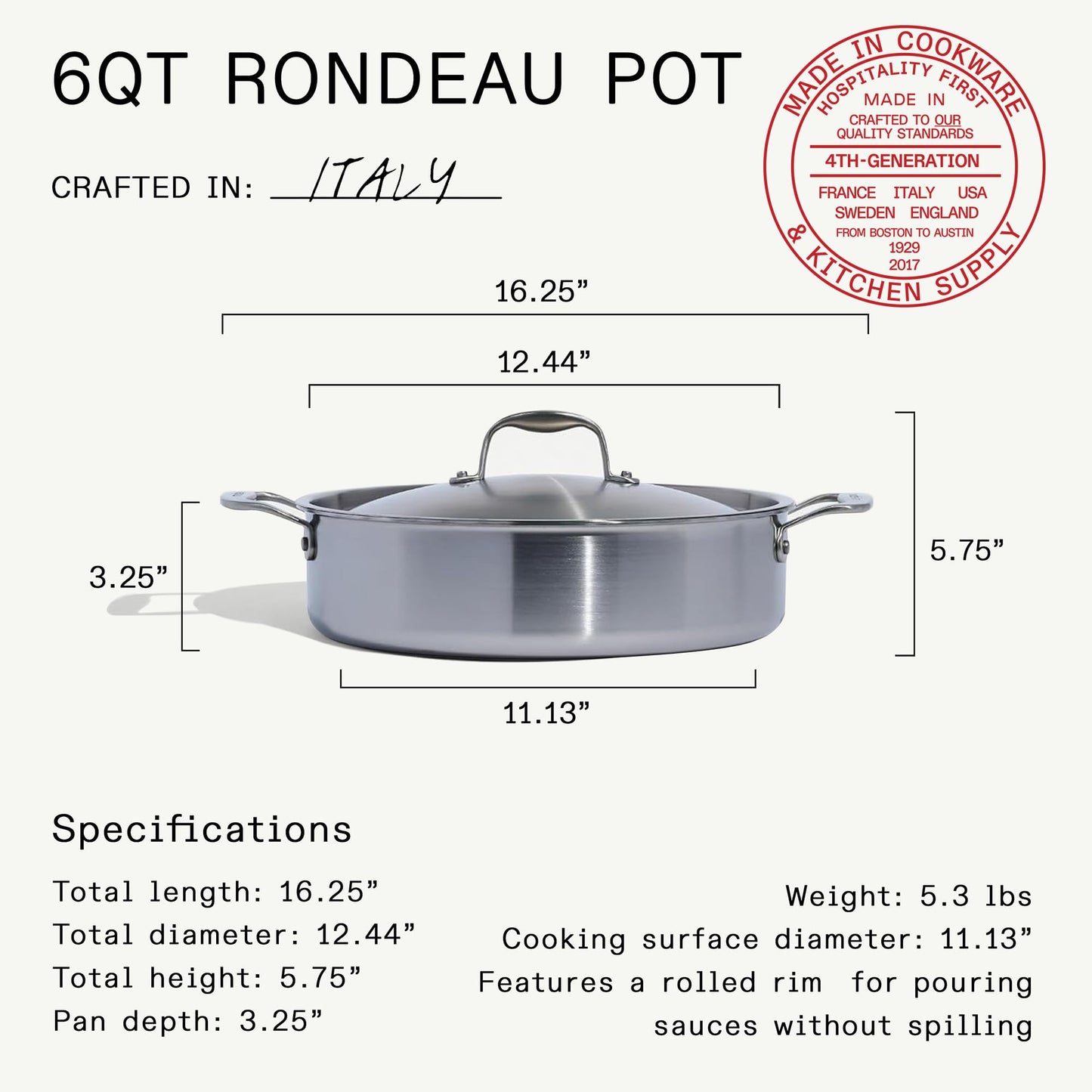 Made In 6-Quart 5-Ply Stainless Steel Rondeau
