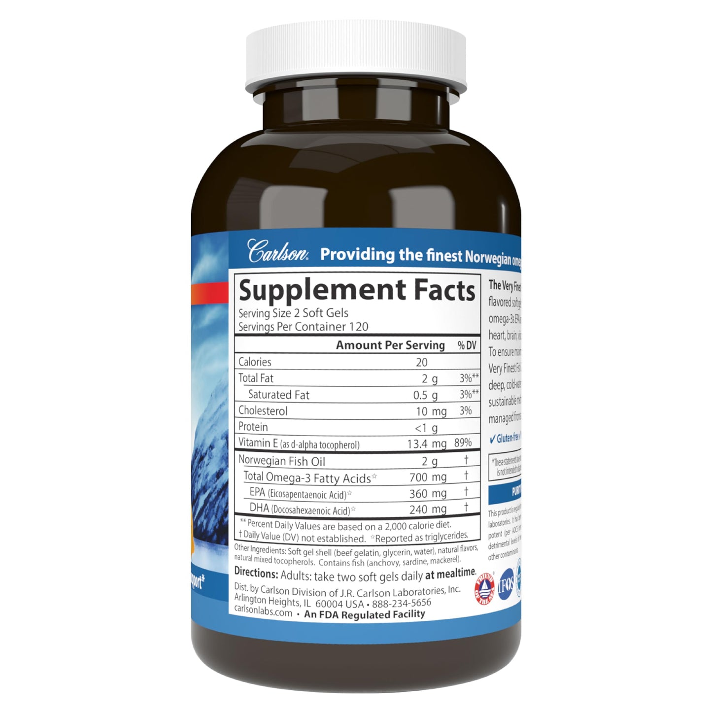 Carlson The Very Finest Fish Oil (Natural Lemon 240 Softgels)