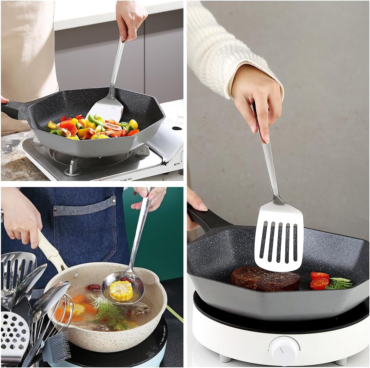 ReaNea Premium Stainless Steel Kitchen Cooking Utensils Set (4-Piece Set)