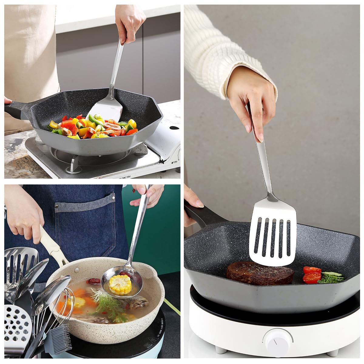 ReaNea Premium Stainless Steel Kitchen Cooking Utensils Set (4-Piece Set)