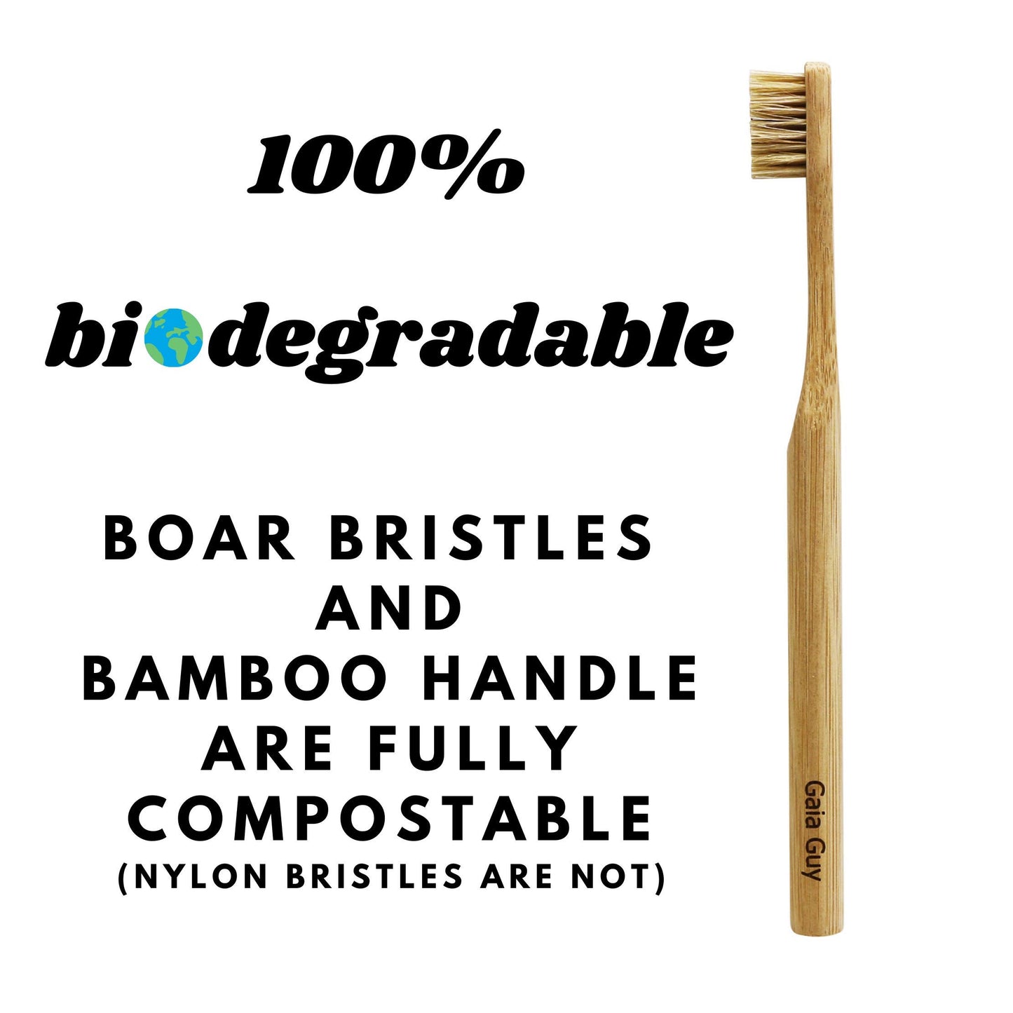 Gaia Guy 100% Natural Boar Bristle Bamboo Toothbrush (6-Pack)