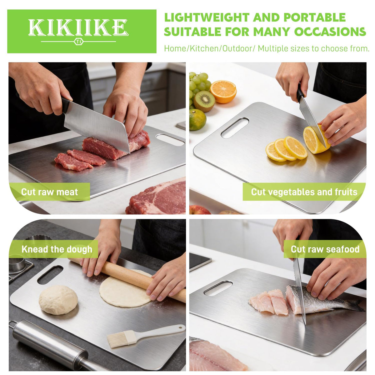 KIKIIKE Premium 100% Pure Titanium Cutting Board — Food-Grade & Anti-Microbial (39x28cm)