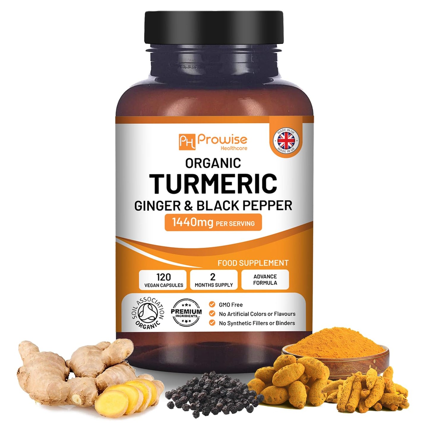 Prowise Healthcare Turmeric Curcumin 1440mg with Black Pepper & Ginger (120 Vegan Capsules)