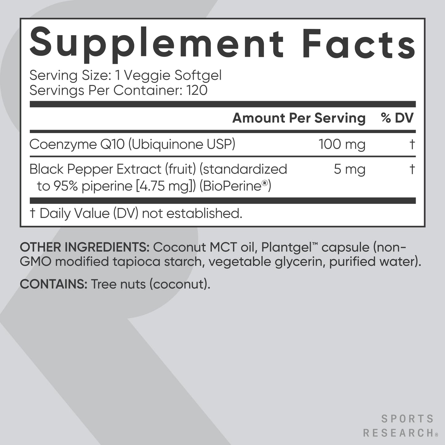 Sports Research Vegan CoQ10 100mg with Coconut Oil & BioPerine
