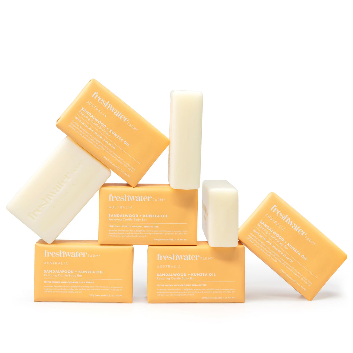 Freshwater Farm Australia Soothing Castile Body Bar — Sandalwood & Kunzea Oil (200g x 8 Pack)