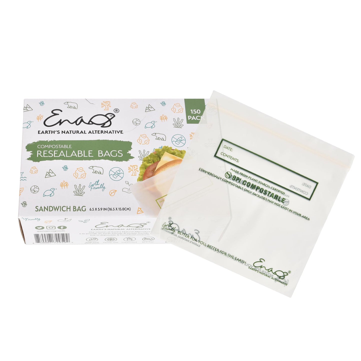 Earth's Natural Alternative 100% Compostable Food Storage Snack Bags (150-Pack)