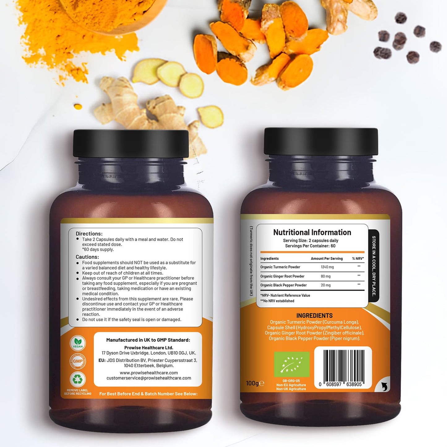 Prowise Healthcare Turmeric Curcumin 1440mg with Black Pepper & Ginger (120 Vegan Capsules)