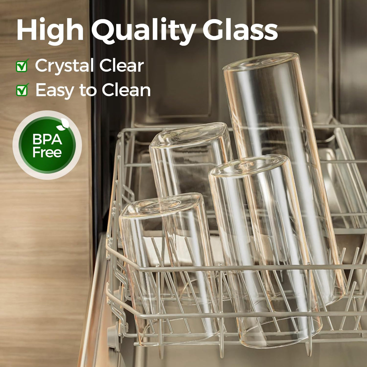 ComSaf Square Glass Pantry Canisters with Bamboo Lids | 6-Pack
