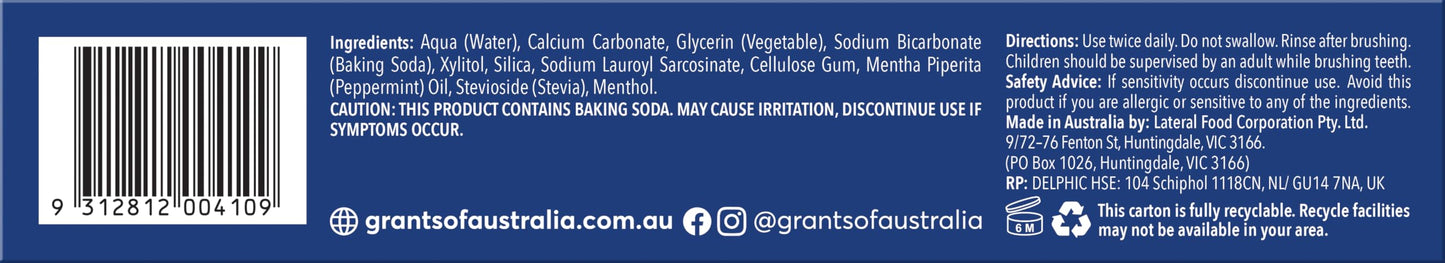 Grants of Australia Natural Whitening Toothpaste with Baking Soda & Peppermint (110g x 3 Pack)