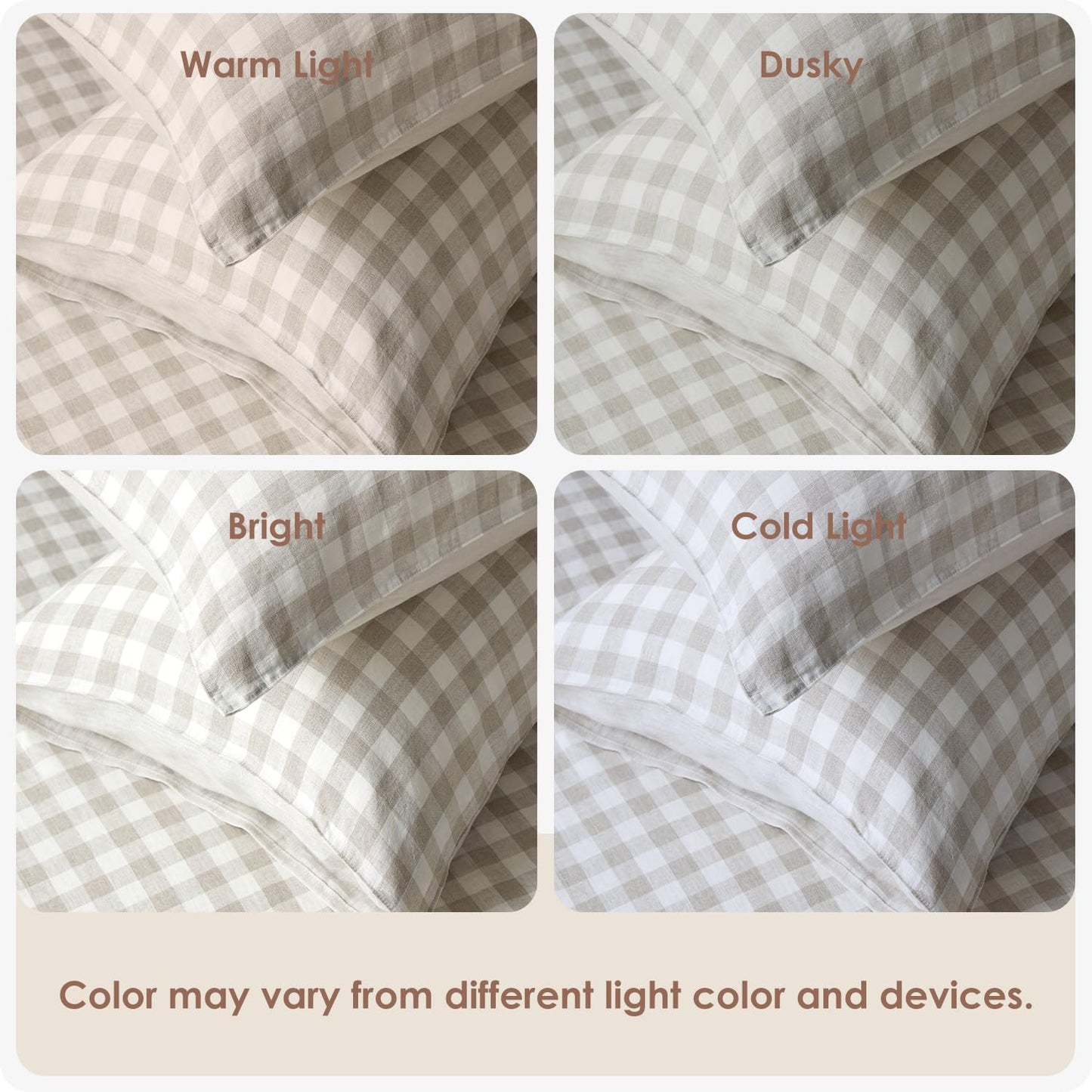 DAPU French Flax Pure Linen Sheet Set (Gingham Queen)