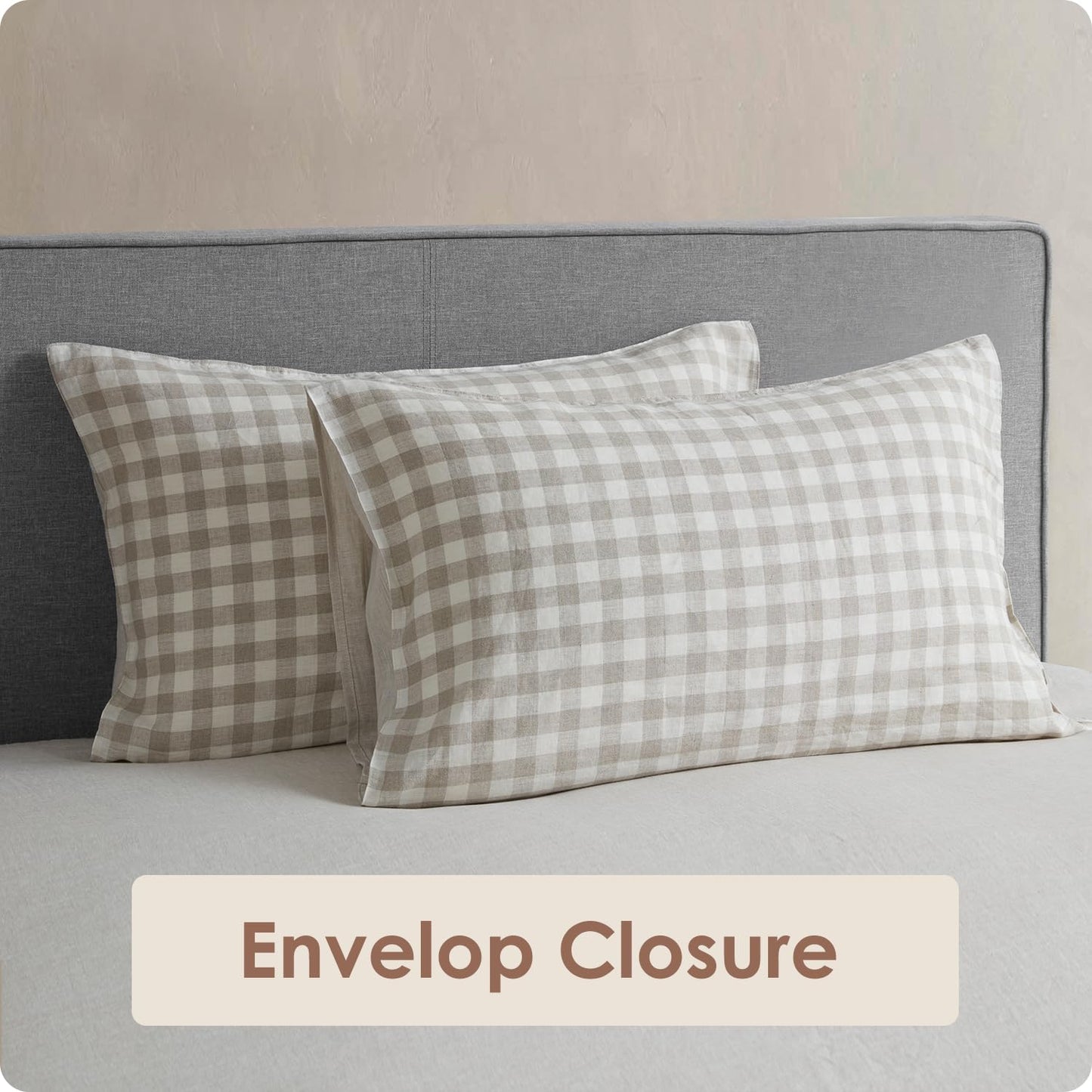 DAPU French Flax Pure Linen Sheet Set (Gingham Queen)