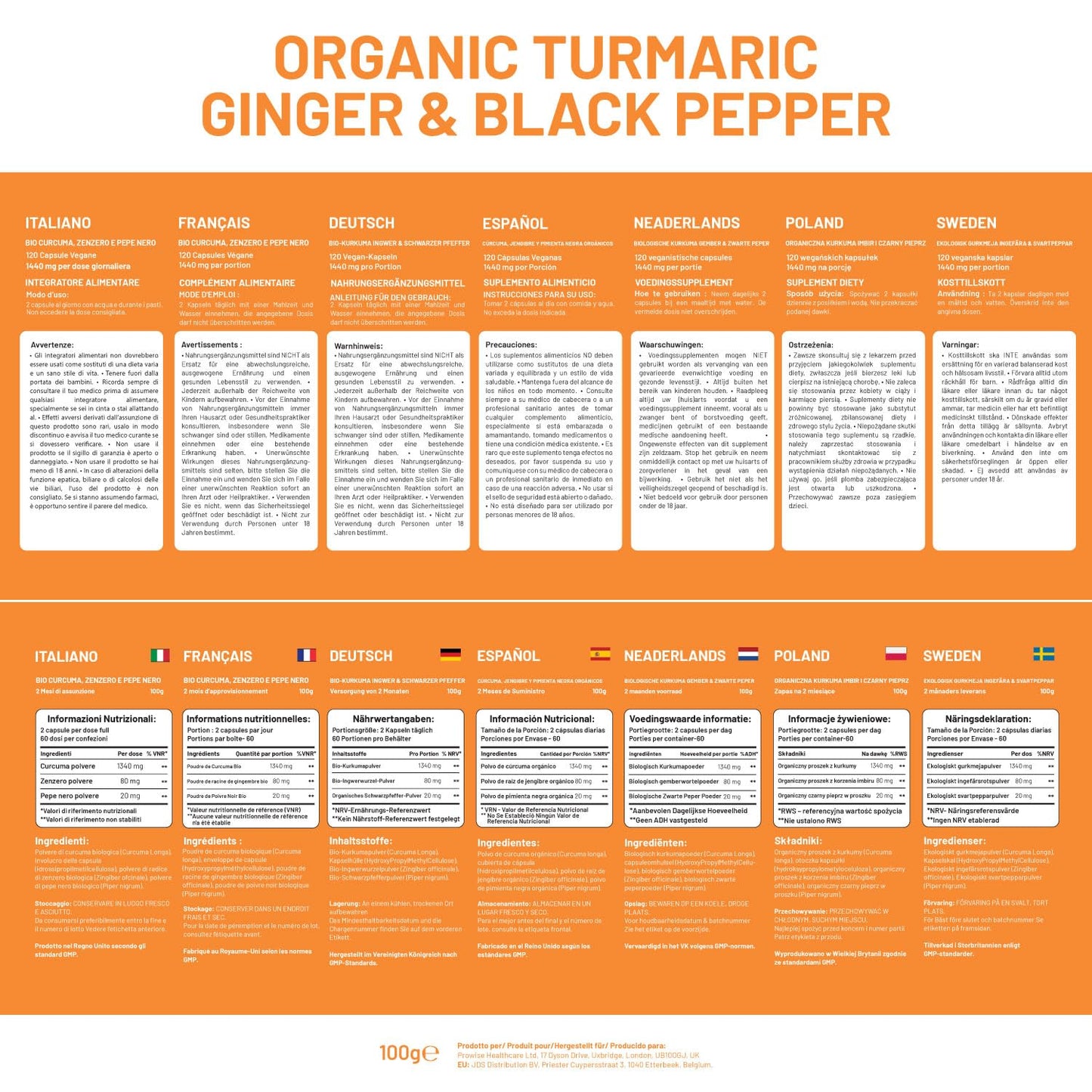 Prowise Healthcare Turmeric Curcumin 1440mg with Black Pepper & Ginger (120 Vegan Capsules)