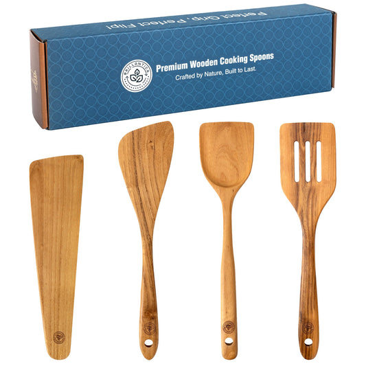 Brillantica Premium Natural Wooden Cooking Utensils & Spatulas (4-Piece Set)