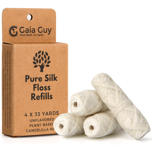 Gaia Guy Unflavored Natural Silk Dental Floss Refill (4 x 30m Spools)