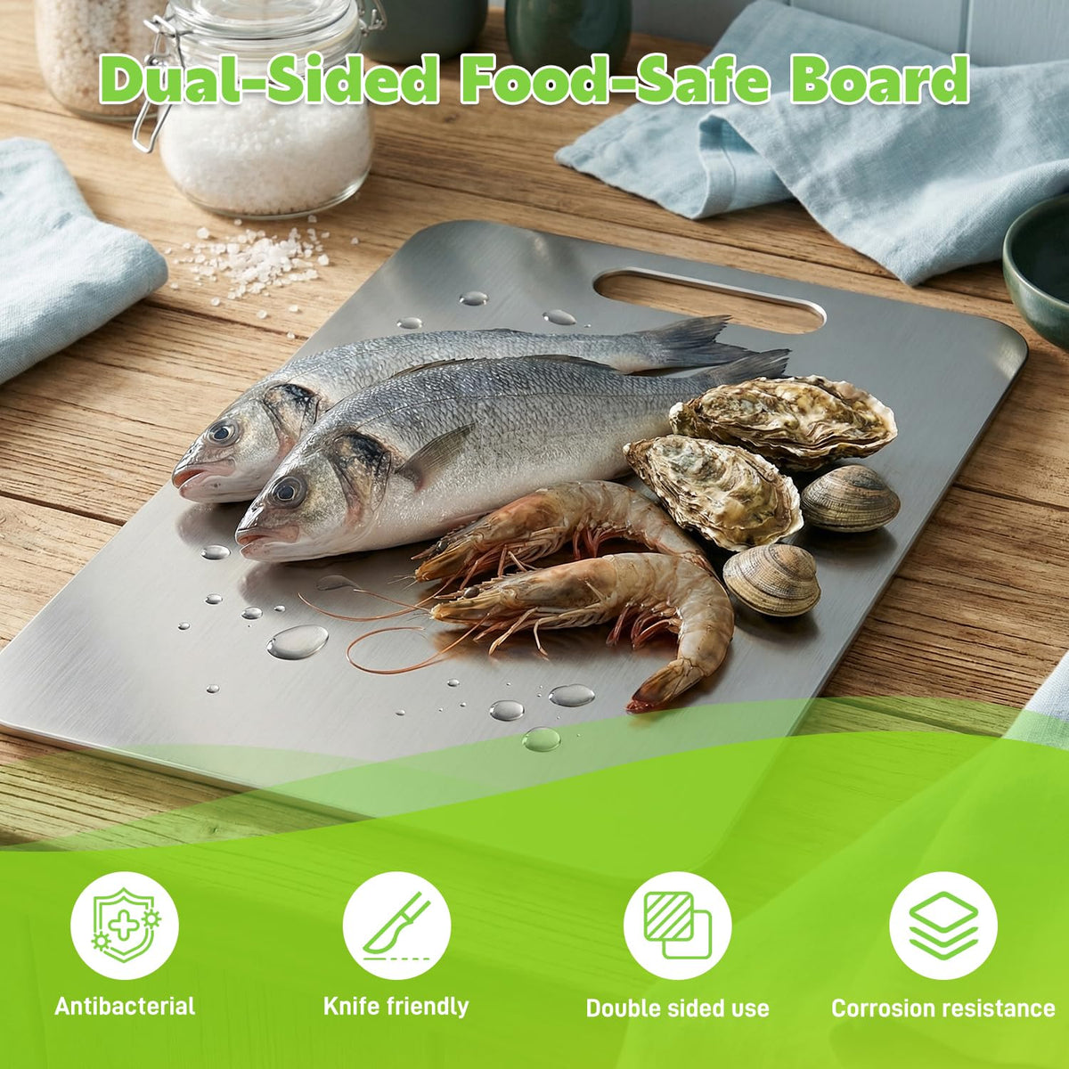 KIKIIKE Premium 100% Pure Titanium Cutting Board — Food-Grade & Anti-Microbial (39x28cm)