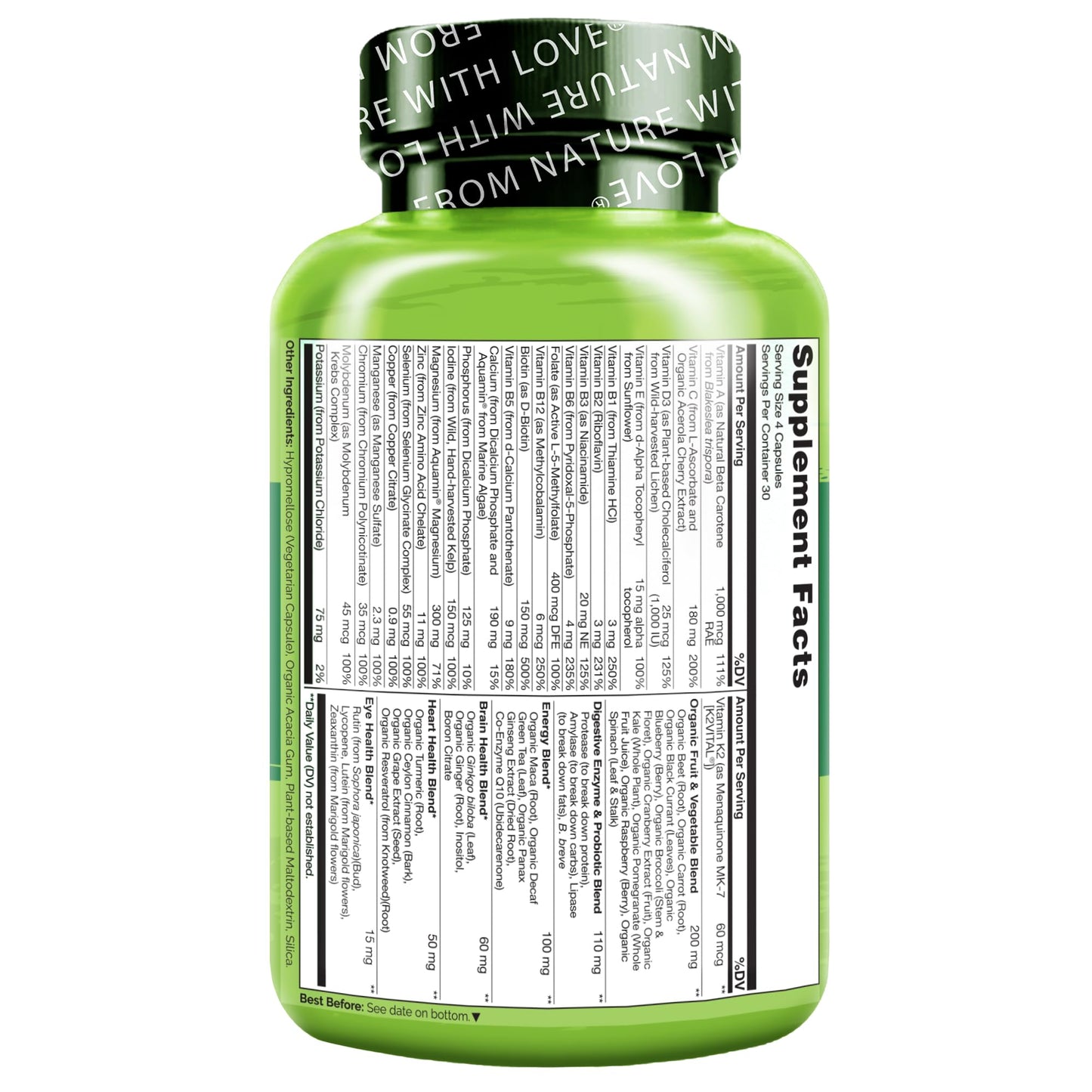 NATURELO Whole Food Multivitamin for Men (120 Vegan Capsules)
