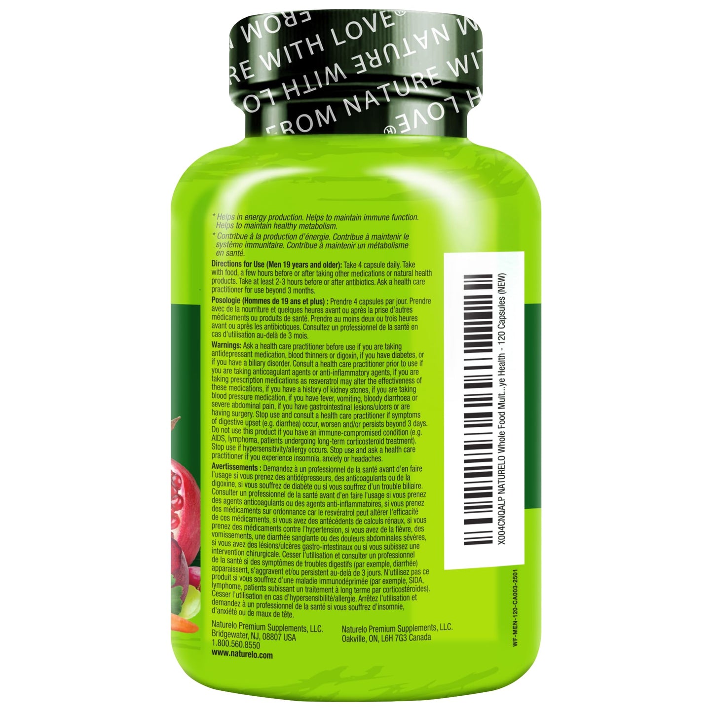 NATURELO Whole Food Multivitamin for Men (120 Vegan Capsules)