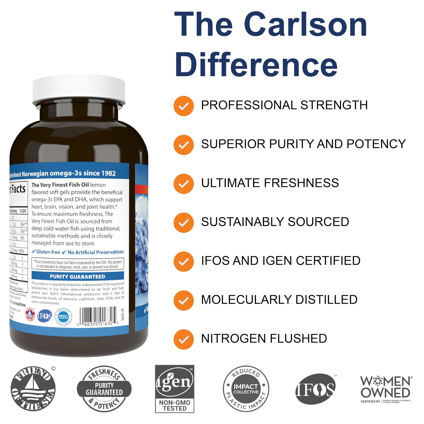Carlson The Very Finest Fish Oil (Natural Lemon 240 Softgels)