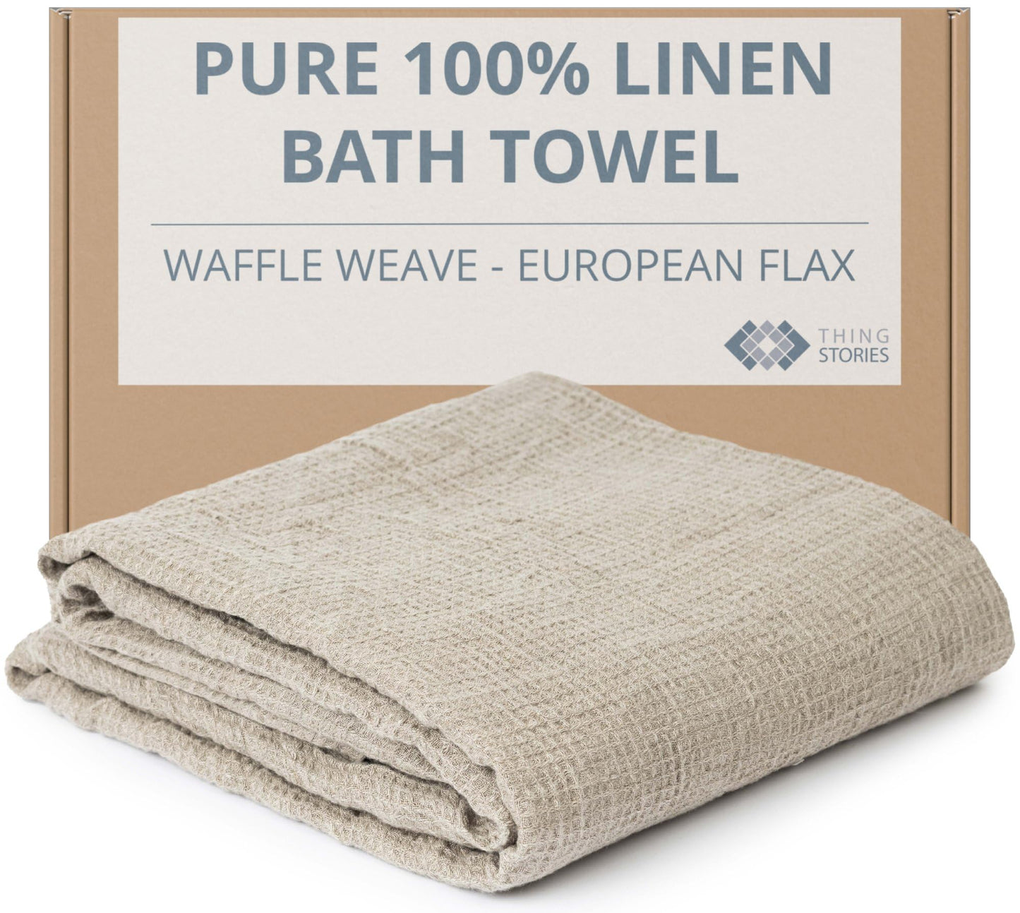PThing Stories Pure 100% Linen Waffle Weave Bath Towel (30x60")