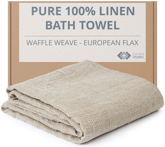 PThing Stories Pure 100% Linen Waffle Weave Bath Towel (30x60")