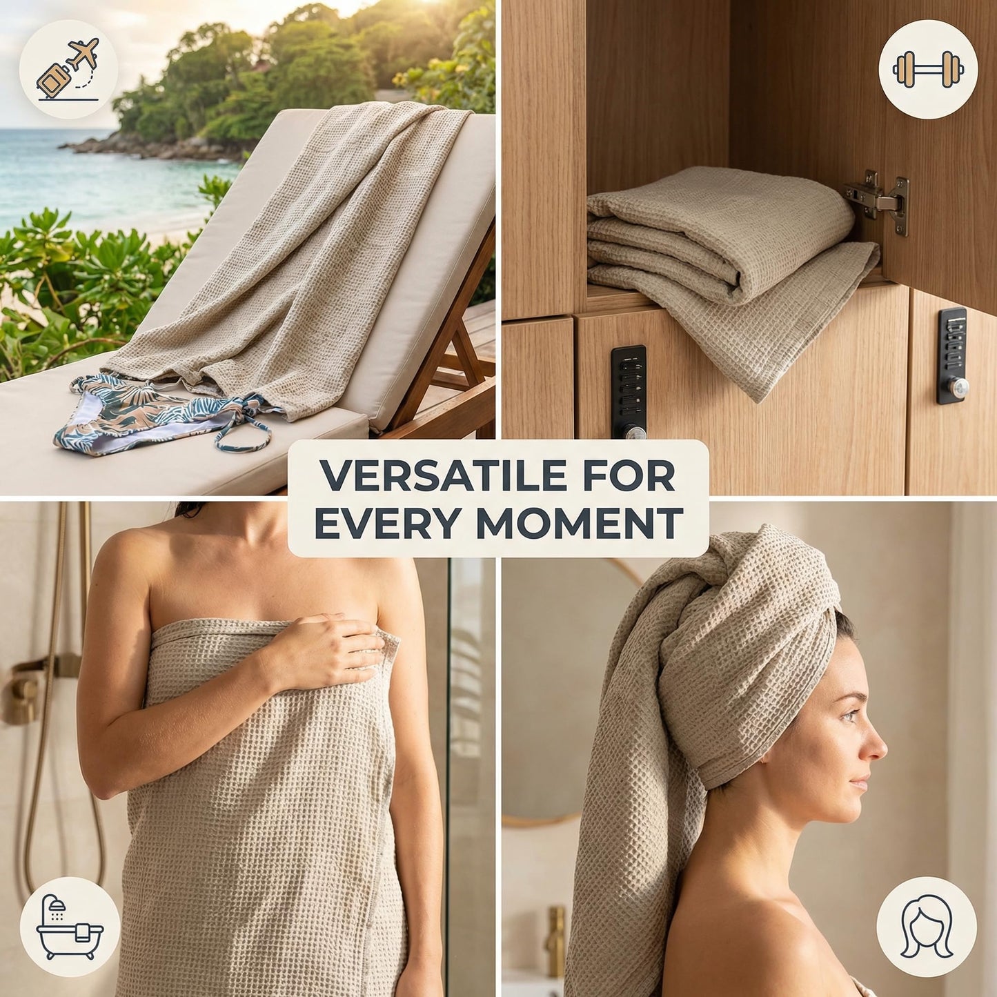 PThing Stories Pure 100% Linen Waffle Weave Bath Towel (30x60")