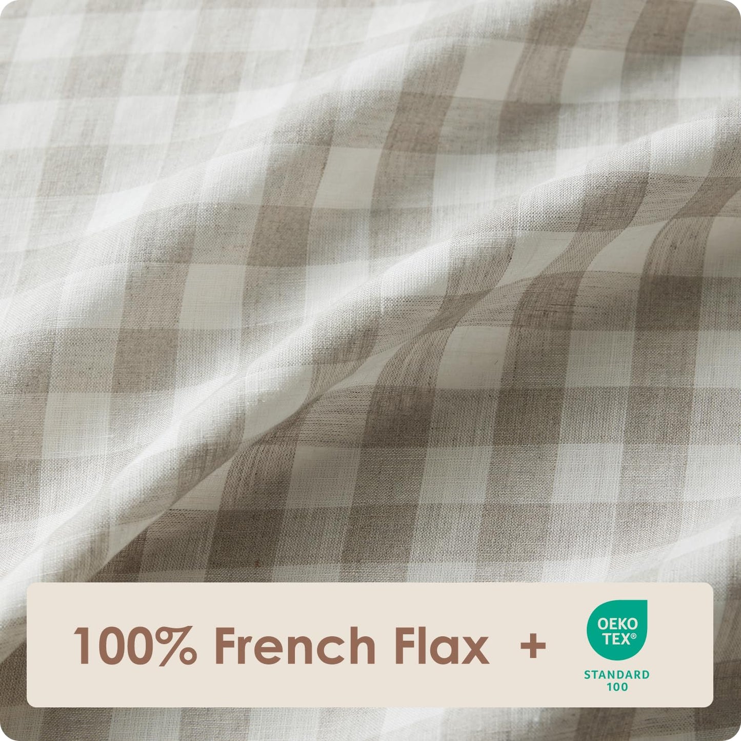 DAPU French Flax Pure Linen Sheet Set (Gingham Queen)
