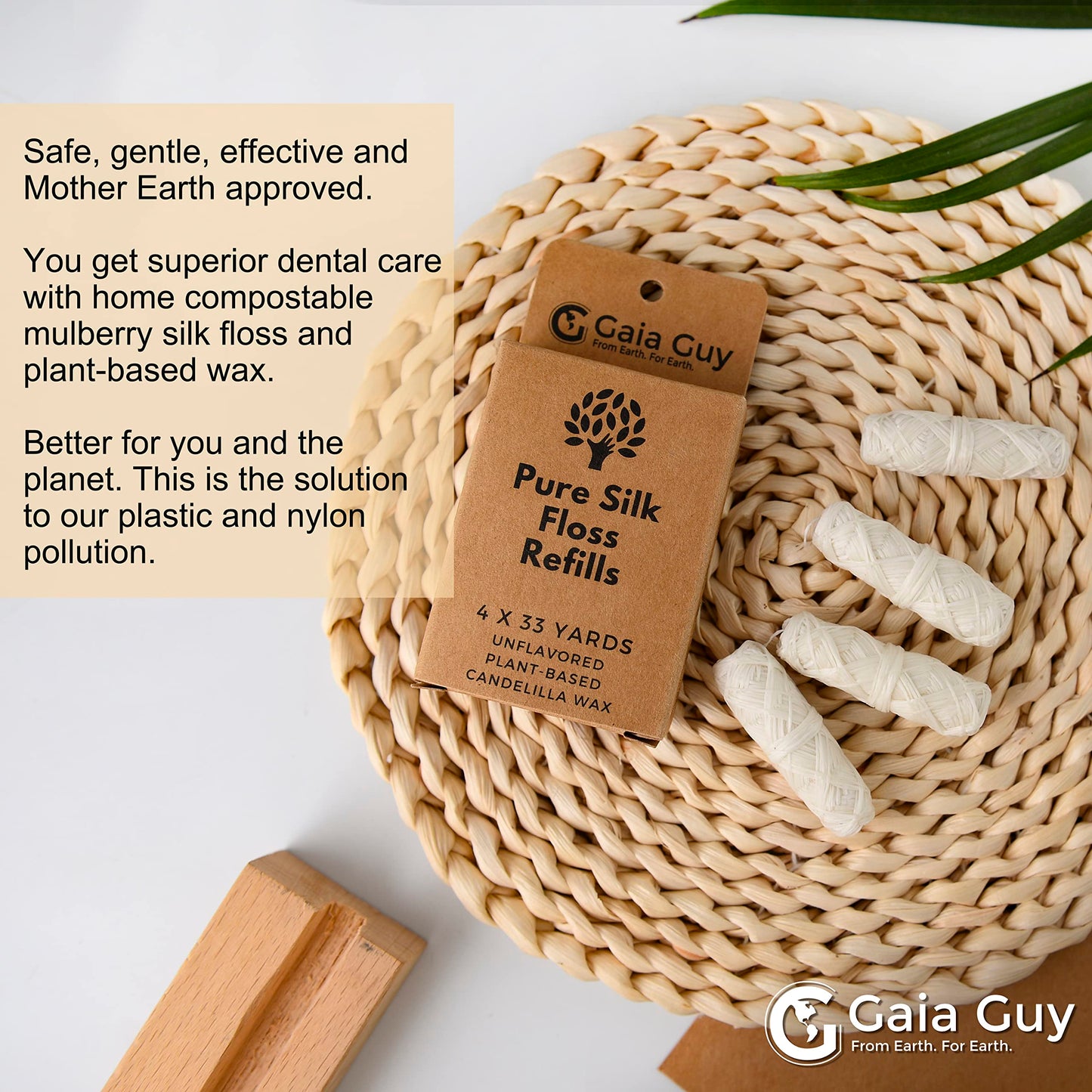 Gaia Guy Unflavored Natural Silk Dental Floss Refill (4 x 30m Spools)