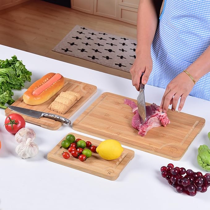 The Kitchen Hub Reversible Organic Bamboo Chopping Board Set (3-Piece Set)