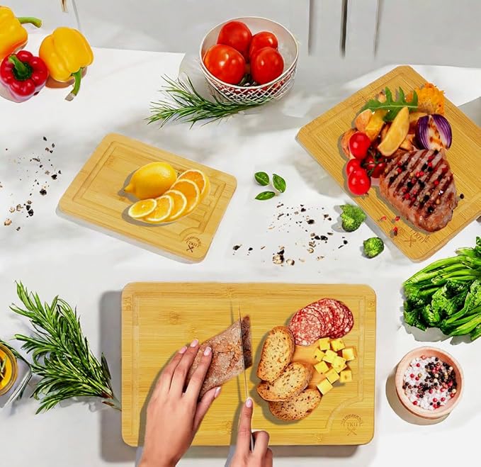 The Kitchen Hub Reversible Organic Bamboo Chopping Board Set (3-Piece Set)