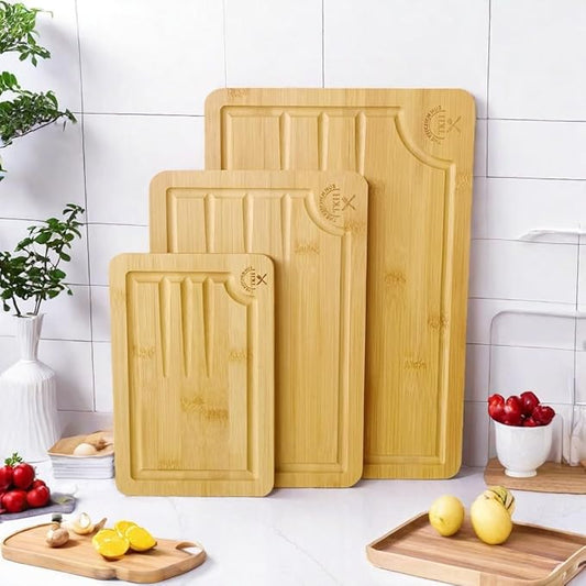 The Kitchen Hub Reversible Organic Bamboo Chopping Board Set (3-Piece Set)