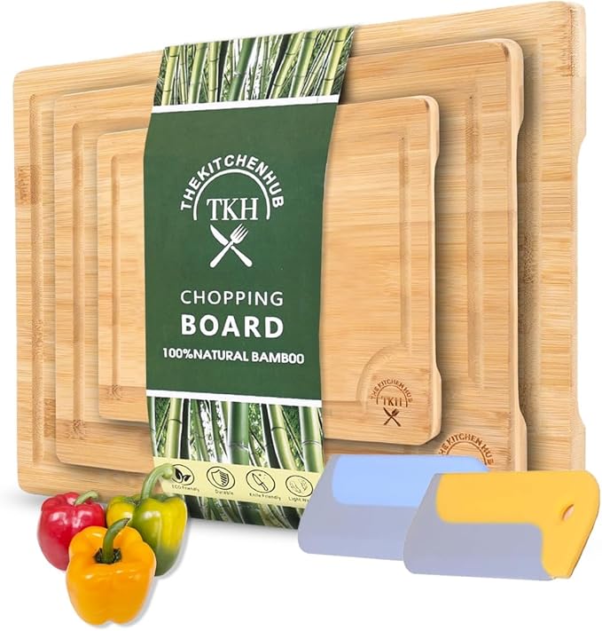 The Kitchen Hub Reversible Organic Bamboo Chopping Board Set (3-Piece Set)